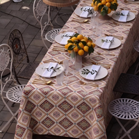 Nappe Rectangulaire Jacquard Vintage à Motif Ethnique Diamanté, Housse de Table Tissée Décorative pour Mariage et Banquet en Extérieur