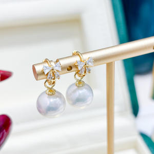 S925 Silver DIY <b>Pearl</b> <b>Earrings</b> Accessories with Empty Tray Bow 8-13mm Round Bead 22126 Jewelry - Product Image 3