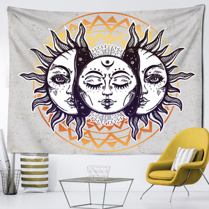 Tapisserie Mandala Imprimée Personnalisée Tissée Blanc Noir Soleil et Lune Décoration Murale Tarot Art Hippie Couverture pour Chambre d'Étudiant - Product Image 4