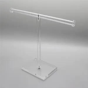 Clear Circular Tube Acrylic Necklaces Jewelry Displays Holder with T-Bar Custom Acrylic T Bar Bracelet Display Stand