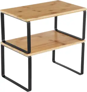 Estante organizador de armario, Juego de 2 estantes de encimera de cocina, almacenamiento de cocina, estante de especias, apilable, extensible