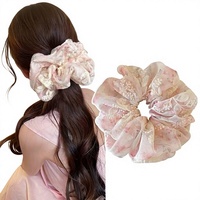 SaiJe Beauty Chouchous en Organza à Broderie Florale et Élastiques à Cheveux Imprimés en Mousseline, Style Européen et Américain, pour Anniversaire Femme