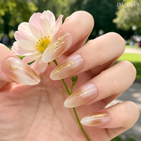 Ongles à presser personnalisés en amande, motifs minimalistes longs nude et dorés avec accents métalliques, vente en gros OEM