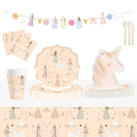 DAMAI Nouveau Design Ensemble de Vaisselle et Assiettes en Carton pour Fête d'Anniversaire Thème Licorne pour Enfants, Pack de Faveurs et Articles de Fête Ludiques