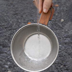 Aluminum <b>Camping</b> Pot With Wooden Handle Portable Outdoor Cooking Pot All Seasons Use - Product Image 1