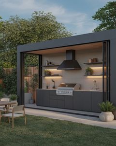 Armoires de cuisine de style shaker à finition brillante pour l'extérieur avec profilés en aluminium Ensemble d'armoires de luxe pour le bord de la piscine - Product Image 5