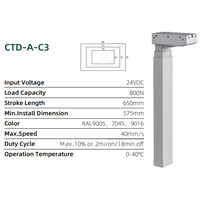 Kit de colonne de levage télescopique intelligente 24VDC 800N à 3 étages, levage rapide 40mm/s avec boîtier de commande et télécommande pour pied de bureau assis-debout