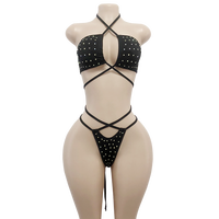 Ensemble de Performance Exotique Deux Pièces pour Femme en Spandex, Haut Tube et Justaucorps de Pole Dance, Strass, Lingerie Sexy pour la Danse de Salon