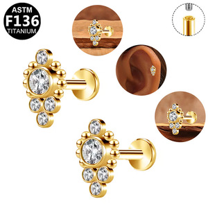 Boucles d'oreilles clous en titane G23, bijoux piercing en cristal doré pour lèvre, oreille, nez, corps, titane ASTM F136 - Product Image 2
