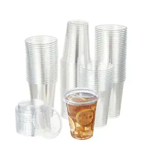 कोल्ड ड्रिंक जूस ड्रिंक के लिए ढक्कन के साथ उच्च गुणवत्ता वाले थोक पारदर्शी 12 ऑउंस 16 ऑउंस पीईटी कप 8 ऑउंस डिस्पोजेबल प्लास्टिक बोबा कप