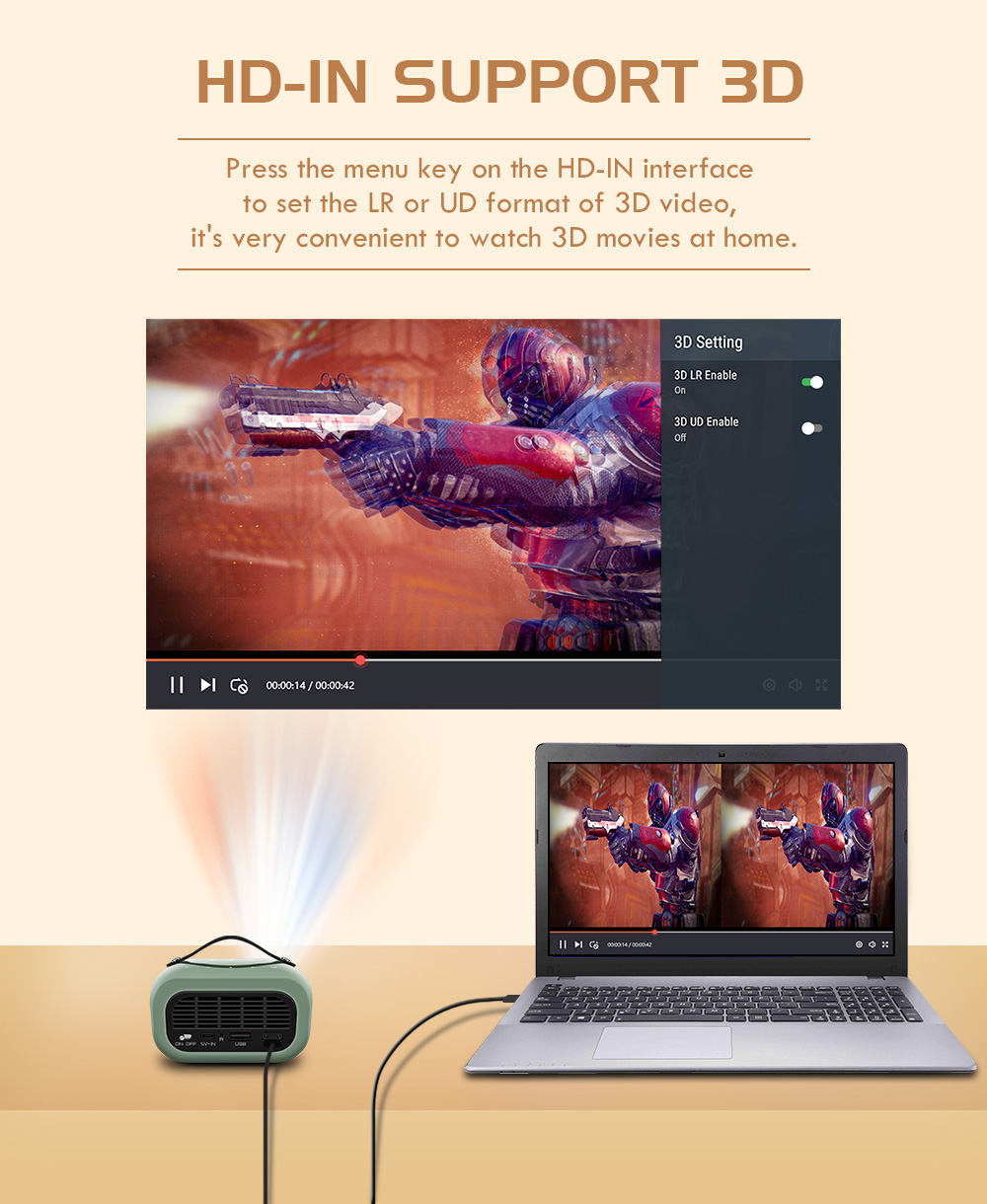 4K Mini DLP Projector Portable Durable Android Home Theater Mini Projector