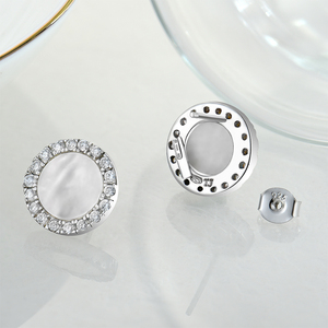 925 Sterling Silver Classic CZ Halo Stud Earrings Rhodium Plating Hypoallergenic White Mother Pearl Earrings for <strong>Women</strong> and Girls - Product Image 4