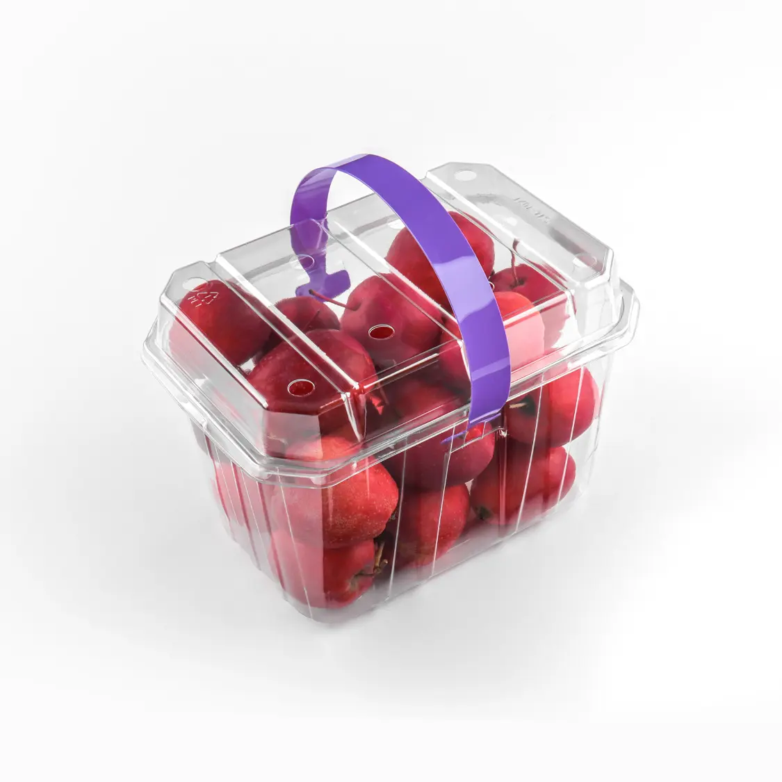 Caja de plástico desechable de suministro del fabricante, caja de embalaje con asa para frutas y uvas