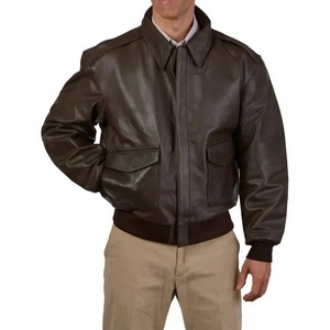 Blouson Bomber Homme Marron en Cuir Véritable Respirant Coupe Slim Col Montant Couleur Unie Coupe Droite Doublure en Fausse Fourrure Automne - Product Image 3