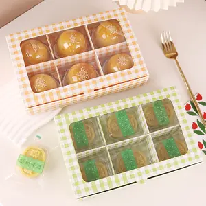 New Design Square Orange Cake Paper Box Custom Dessert Cupcake Packaging Clear Window 6 Hole Cupcake Box For Cupcakes
