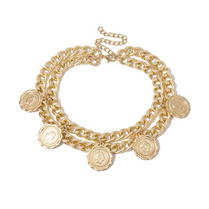 European American <b>Cross</b> Border Jewelry Retro Geometric Chunky <b>Chain</b> Multi Layer Necklace For Women Gold Silver Zinc Alloy Party - Product Image 5