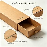 Boîte kraft longue sur mesure, acceptant les commandes d'échantillons, boîte coulissante recyclable pour emballage cadeau d'objets longs
