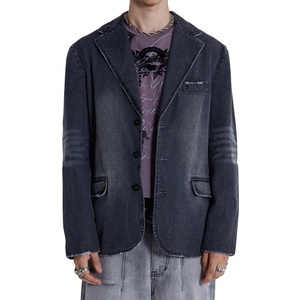 Chaqueta vaquera para hombre, estilo blazer, negra, desgastada, de corte oversize, con forro, personalizada - Product Image 2