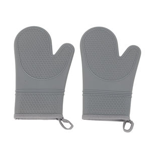 Gants de four doux personnalisés noir-gris en coton biologique double, résistants à la chaleur, pour cuisine, micro-ondes et barbecue, avec inserts en silicone - Product Image 1
