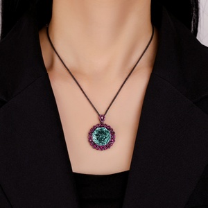 Collar Clásico con Colgante de Circonita Cúbica con Corte Rosa de 18 mm, Chapado en Oro sobre Cobre, Ecológico y Antideslustre, para Mujer - Product Image 5