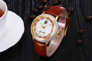 Ensemble de montres de luxe pour couple en jade naturel Hetian, bracelet en cuir beige avec diamants, mouvement à quartz japonais Miyota, montre-bracelet classique - Product Image 5