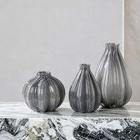 RYLAVA Juego de Jarrones de Vidrio Soplado a Mano con Rayas Verticales en Forma de Calabaza, Decoración Moderna para Bodas y Hogar, Centro de Mesa Hidropónico