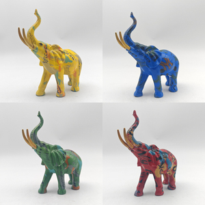 Vente en gros de figurines d'éléphant à motifs graffiti par transfert d'eau, d'objets d'art de collection, de grandes statues d'éléphant, d'ornements d'éléphant colorés pour la décoration intérieure - Product Image 1