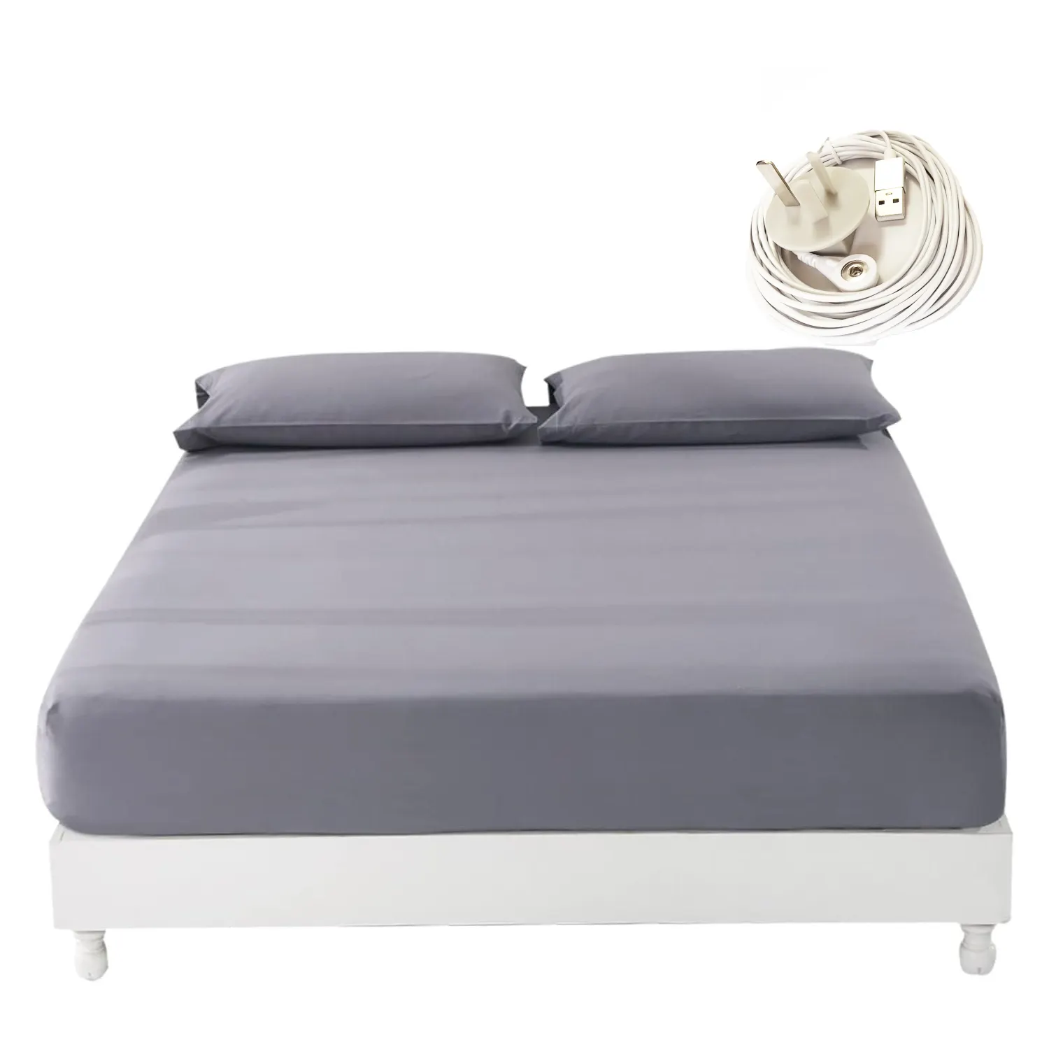 Grounding Sheet King Organic Cotton+Silver Fiber Fitted Bottom Sheets with 180 inch Grounding Wire Earthing Mat for Better Sleep