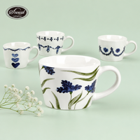 Cangkir Kopi Keramik Lukis Tangan Motif Bunga Daisy Gaya Cottagecore SWT untuk Wanita, Hadiah Pesta Teh di Kebun