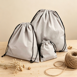 Sac à cordon en tissu de coton gris clair, fourni par l'usine, pochette de rangement anti-poussière multi-tailles pour bijoux, cosmétiques et articles divers - Product Image 2