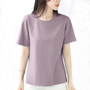 T-shirts décontractés pour femmes, col rond, coupe ample, impression personnalisée, 95% coton, 5% élasthanne, t-shirts unis et simples - Product Image 1