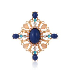 DRAL1109 croix incrustée strass <span class=keywords><strong>broche</strong></span> Style baroque évidé Imitation <span class=keywords><strong>Lapis</strong></span> <span class=keywords><strong>Lazuli</strong></span> <span class=keywords><strong>broche</strong></span> palais rétro perle <span class=keywords><strong>broche</strong></span> - Product Image 1
