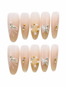 <span class=keywords><strong>Uñas</strong></span> Postizas de Lujo con Diseño de Mariposa y Perlas, Estilo Stiletto Almendrado, <span class=keywords><strong>Color</strong></span> Nude Ombre, 30 Piezas, Acrílicas, Reutilizables, para Mujeres, DIY, Salón - Product Image 3