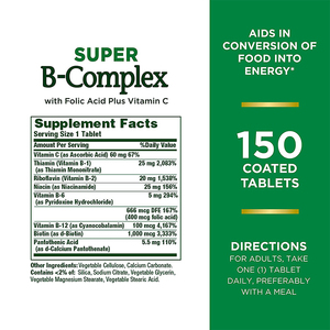 Suplemento de Complejo B de Alta Calidad con Vitamina <span class=keywords><strong>C</strong></span> y Ácido Fólico, Apoyo Inmunológico y Energético, 150 Tabletas de Complejo B para Adultos - Product Image 5