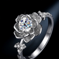 Cincin Moissanite Enam Cabang Model Teratai Antik Perak Sterling S925 untuk Lamaran Pernikahan Wanita, Cincin Kawin