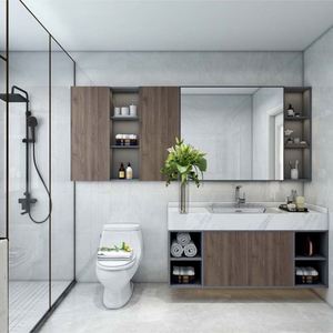 Meuble-lavabo de salle de bain flottant imperméable avec miroir anti-buée, gain de place, lavabo mural en mélamine durable pour appartements - Product Image 1