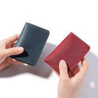Dompet Kulit Asli Crazy Horse Lipat dengan Logo Custom, Tempat Kartu Kredit & SIM, Tipis, untuk Hadiah Pria