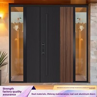 Puerta de Entrada Abatible de Aluminio Fundido Personalizada de Fábrica, Impermeable, con Aislamiento Acústico, Puerta Principal para Villa con Vidrio Lateral, Cerradura Inteligente, OEM ODM Personalizado