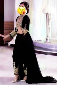 Robe Anarkali de style vintage fait à la main longueur au sol en mousseline de soie polyester/coton manches longues broderie florale dentelle perlée a-ligne - Product Image 2