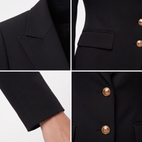 Costume pantalon femme noir, blazer à simple boutonnage, revers pointus, manches longues, pantalon coupe droite, du XS au 5XL, idéal pour le bureau, l'hôtellerie, sur mesure (MTM)
