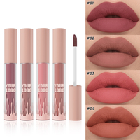 Nuevo Lápiz Labial Líquido Vegano Mate de Larga Duración, Resistente al Agua, con 4 Colores, Caja con Logotipo Personalizado, MOQ Bajo