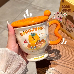Zuo Mu Roro Jump <b>Ceramic</b> <b>Mug</b> With Lid Heat Resistant Cute Design For Home Office Gift Use - Product Image 2