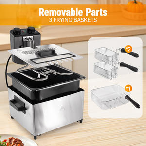 Friteuse électrique à double panier haute capacité en acier inoxydable, pour usage commercial, domestique et extérieur, avec contrôle du temps, chauffage rapide et élément chauffant immergé - Product Image 6