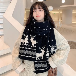 Bufanda de lana de ciervo de estilo coreano de invierno para <span class=keywords><strong>mujer</strong></span>, calentador de <span class=keywords><strong>cuello</strong></span> de punto cálido a cuadros de doble cara para uso diario - Product Image 2