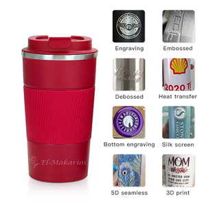 Vasos portátiles personalizados con logotipo, de acero inoxidable 18/8, ecológicos, libres de BPA, con aislamiento al vacío de doble pared, con asa para viaje y coche, 450 ml - Product Image 6