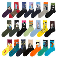 Chaussettes amusantes tendance automne-hiver avec logo personnalisé OEM pour adultes Chaussettes en coton Happy Stylish Painting Art Crew pour hommes