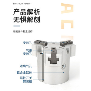 Pinza de Cuatro Mordazas Tipo SMC MHS3-16D20D32D50D63D, Cilindro de Pinza de Cuatro y Tres Mordazas MHSL, Tipo Extendido - Product Image 4