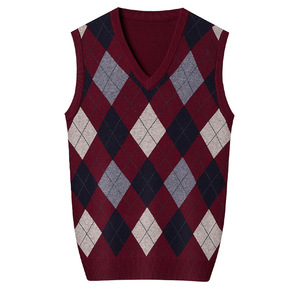 Men's <strong>Argyle</strong> Vest <strong>Sweater</strong> Wool Blend V-Neck Sleeveless Pullover <strong>Sweater</strong> - Product Image 6