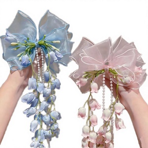 Children's Spring <b>Bow</b> Flower Lace Hair <b>Clip</b> Cute Girl Long Ribbon Sweet Style Casual High Quality Hair Accessory - Product Image 3