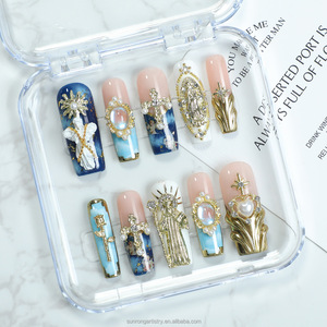 Ongles artificiels de luxe, motif croix rose, déesse grecque, étoile à huit branches, charme pour les mains, ongles à presser faits à la main - Product Image 2